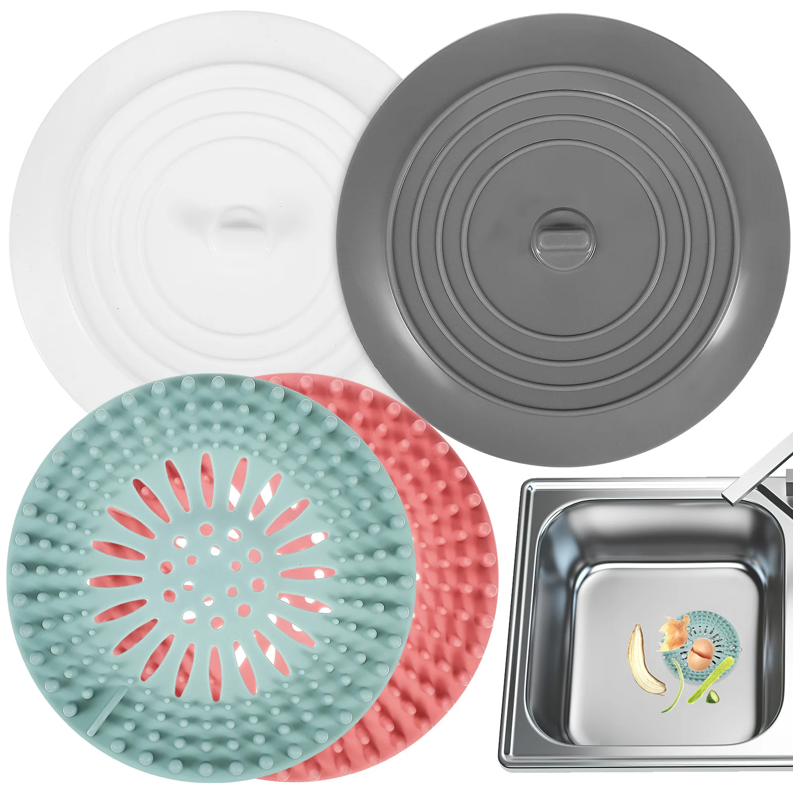 4 قطعة مصافي حوض السيليكون سدادات لينة مرنة استنزاف المقابس حوض الاستحمام استنزاف الشعر الماسك مجموعة حوض الاستحمام التوصيل الماسكونات الشعر #3