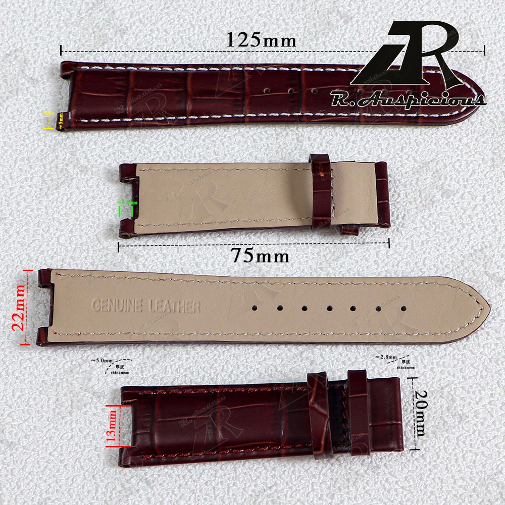 First Layer Cowhide Genuine Leather Watchband for GC Watches 22*13mm 20*11mm Notched Black/Brown/Blue Crocodile Watch Strap