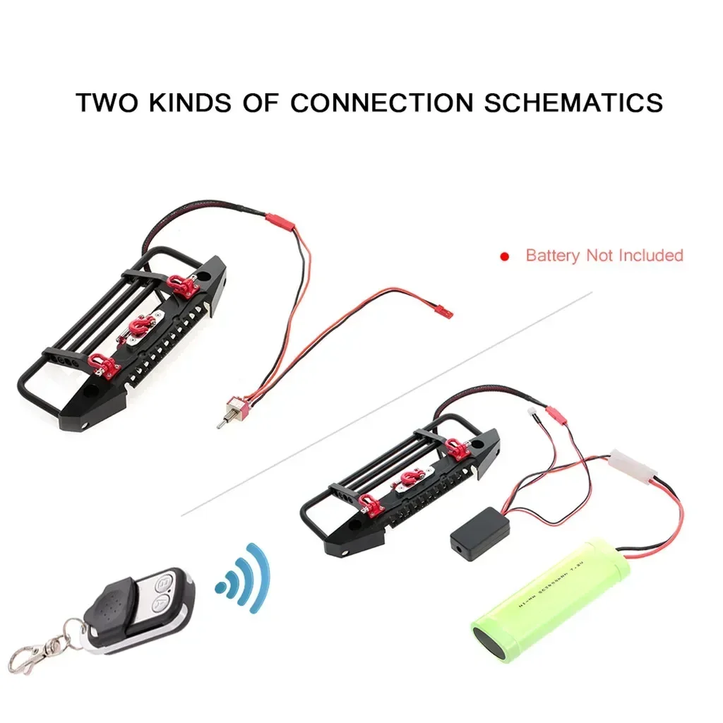Bumper logam dengan lampu LED 2 penerima pengendali jarak jauh untuk TRX-4 TRX4 Trxs Axial SCX10 suku cadang mobil Crawler RC