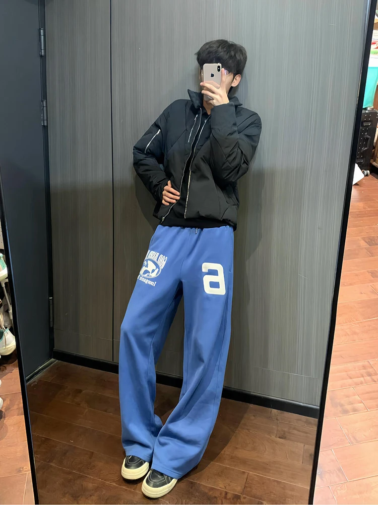 

American High Street Letter Print Men's Sport Sweatpants Loose Feeling Lazy Straight Leg Knife Wide Leg Pants Casual Trousers