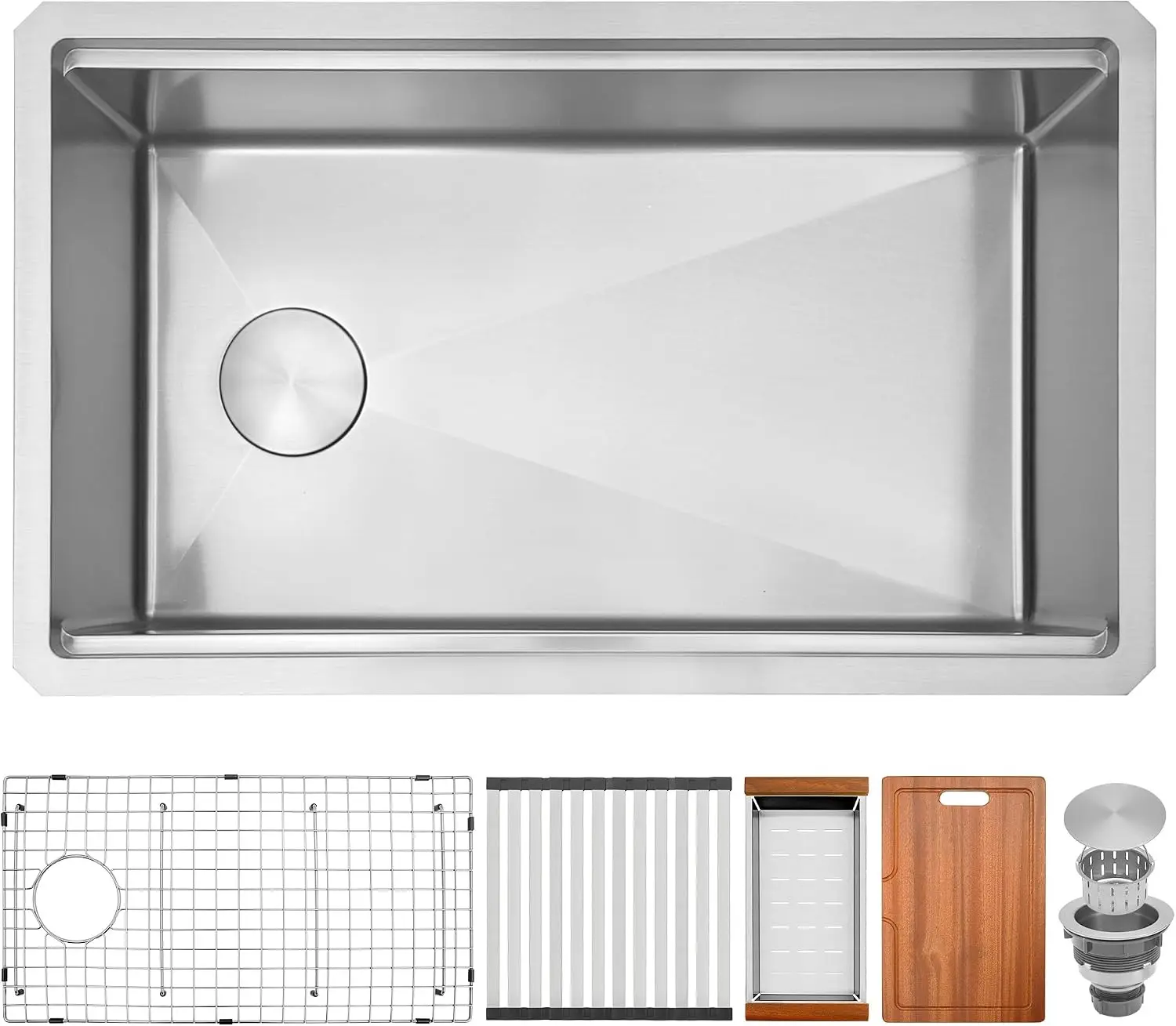 33 Inch 16 Gauge Stainless Steel Undermount Workstation Kitchen Sink, 33