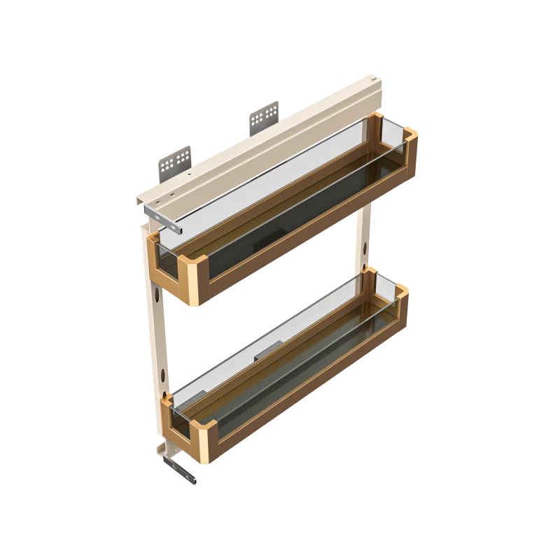 Stainless Steel Gold 2-Tier Spice Shelf Storage Rack Organizer Tempered Glass Kitchen Cabinet Drawer Side Mount Basket Pantry