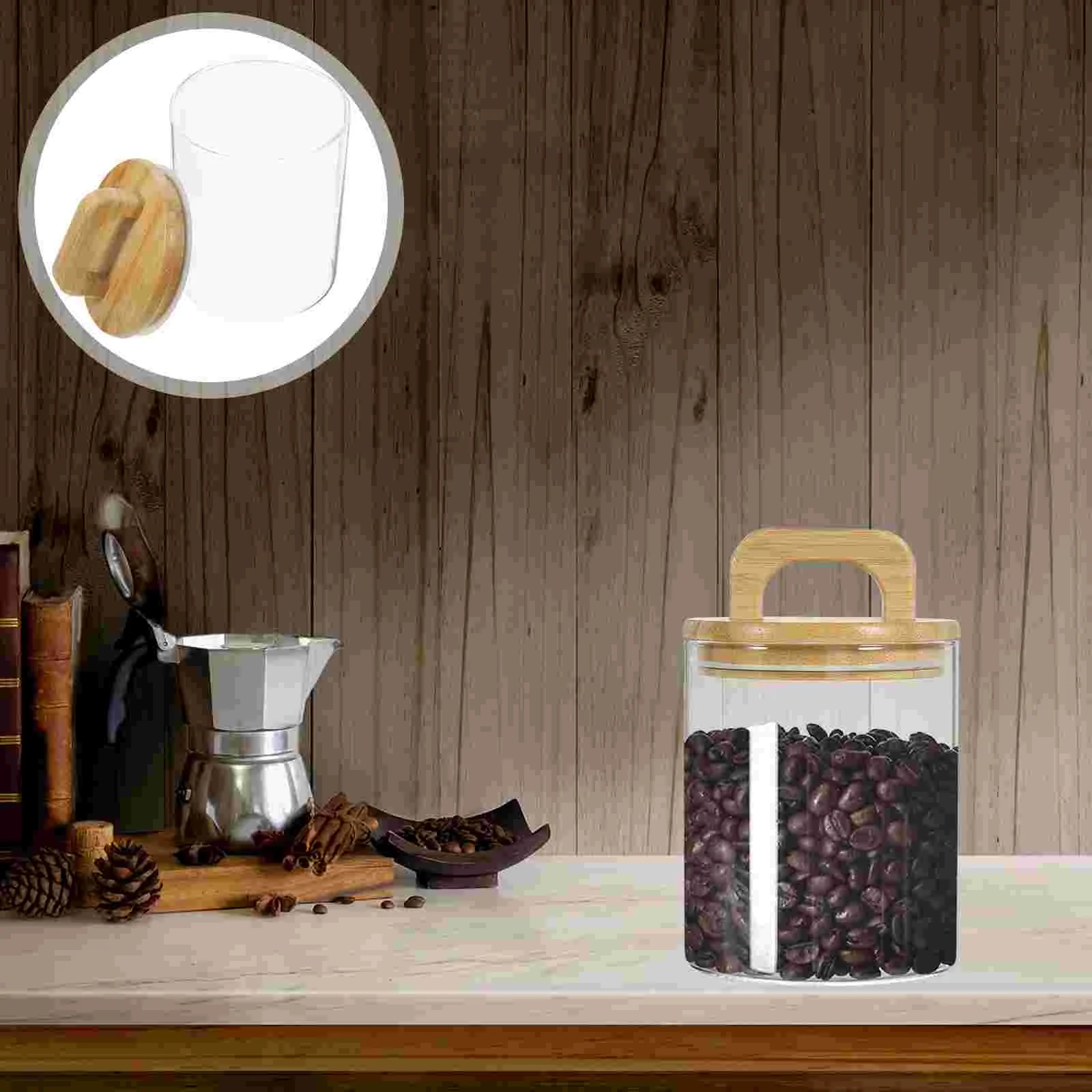 

Portable Glass Jar 800ml Clear Bamboo Cover Airtight Containers Food Coffee Storage Kitchen Use Handheld Canisters