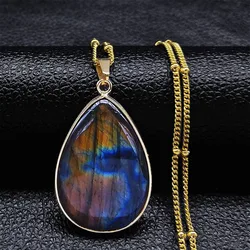 Boho Blue Labradorite Palm Necklace Water Drop Natural Healing Gem Stones Pendant Necklaces Reiki Moonstone Energy Jewelry NHH31