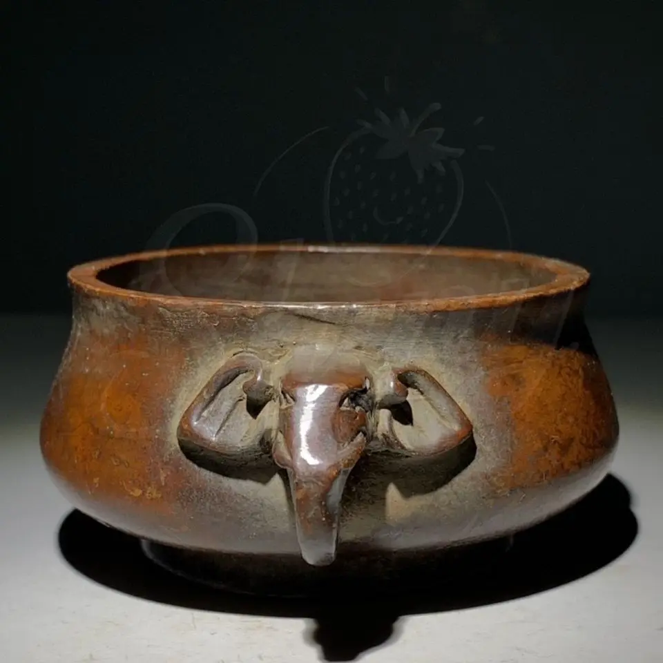 Old Chinese Temple Purple Bronze Both Ears Censer Incense Burner Statue Sacrifice Pray Feng Shui Ornaments