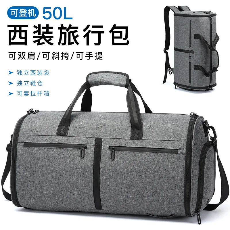 

Foldable Suit Bag for Men Travel Tote with Shoe Compartment Garment Pockets Waterproof Business Backpack for Short Trips
