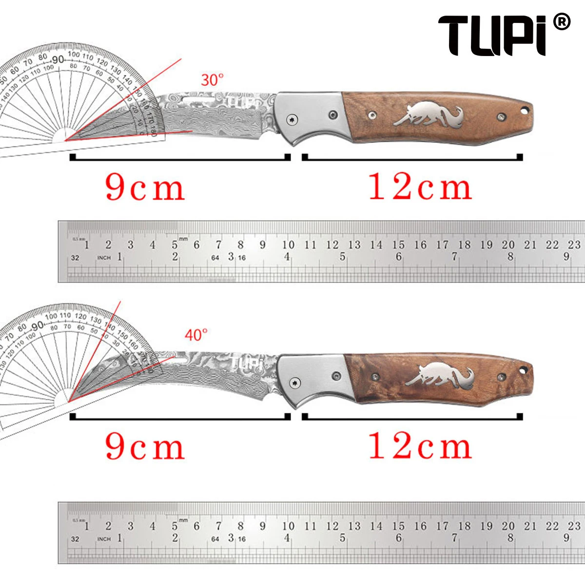 توبي - سكين دمشق الصلب القابل للطي المزورة، سكين جيب محمول متعدد الوظائف مع شفرة منحنية حادة، سكين جيب محمول #6