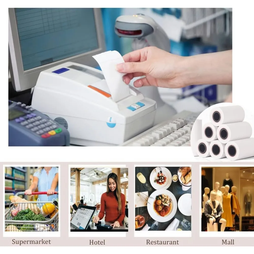 لفات ورق حرارية مباشرة، 3.125 بوصة × 230 قدم، 50 لفة، لاستلامات بطاقات الائتمان وتسجيل النقدية