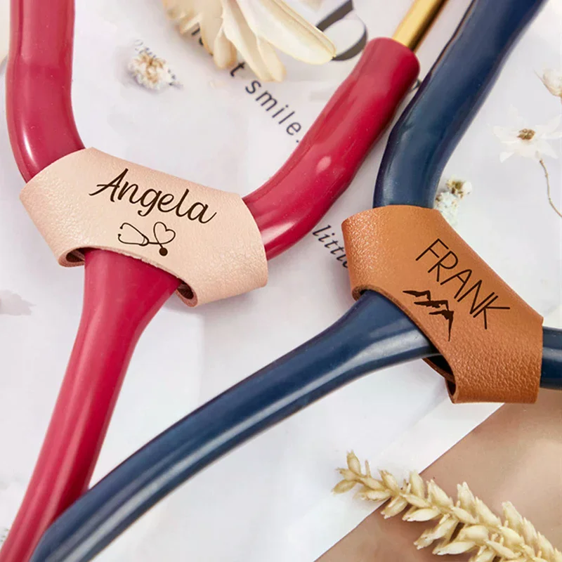 Leather Gift Personalized Stethoscope Accessories for Nurse Doctor Vet,free Customized Id Name Logo Tag Image,stethoscope view 3