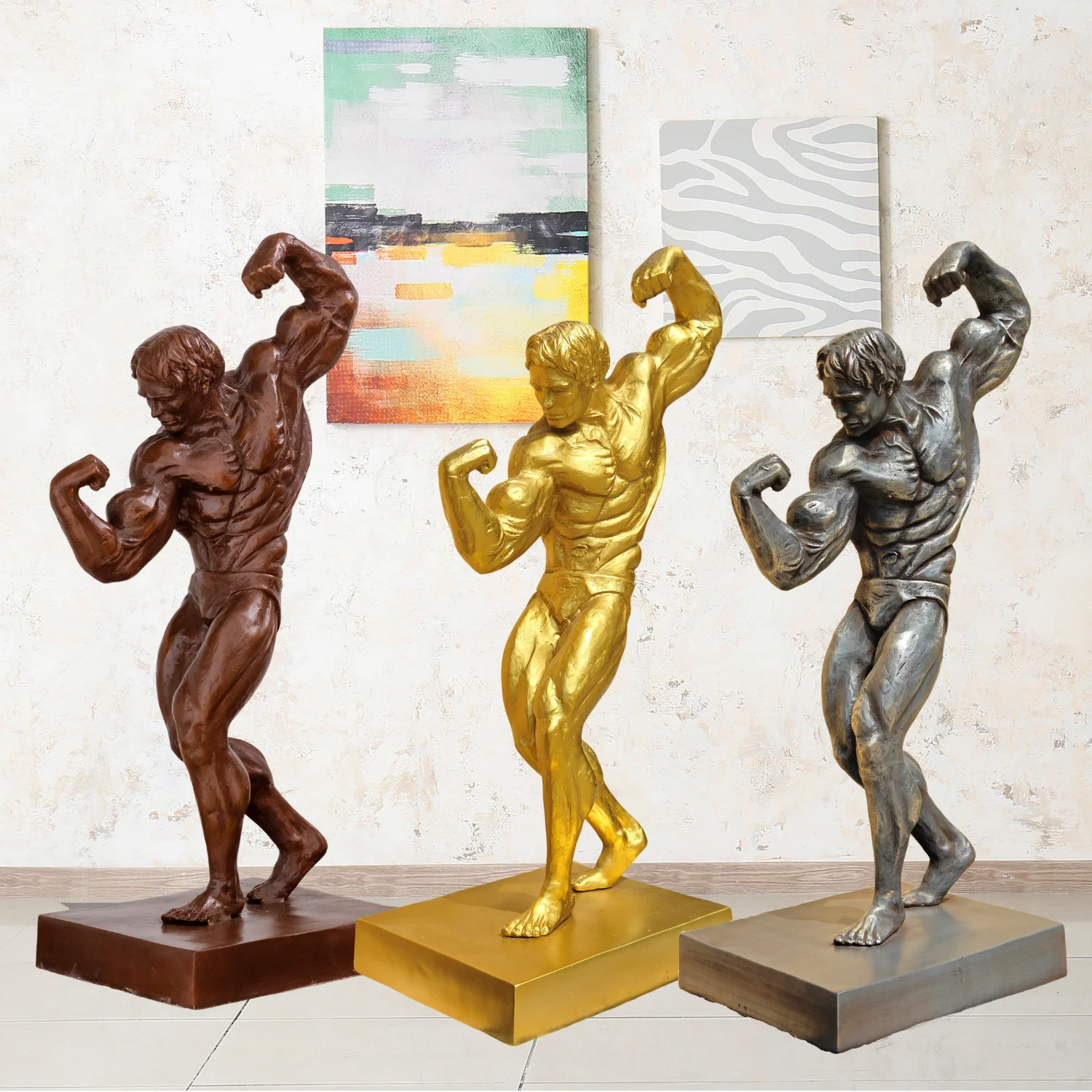 Estatua de hombre musculoso de bronce, escultura de culturismo muscular fuerte de 62cm, adorno de decoración para el hogar, jardín y gimnasio
