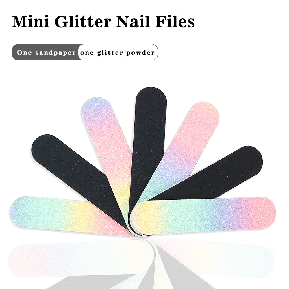 5Pcs/Lot Mini Glitter Powder Nail Files Set Double Sided Black Sandpaper Rainbow Decoration Nails Buffer File Block For Manicure