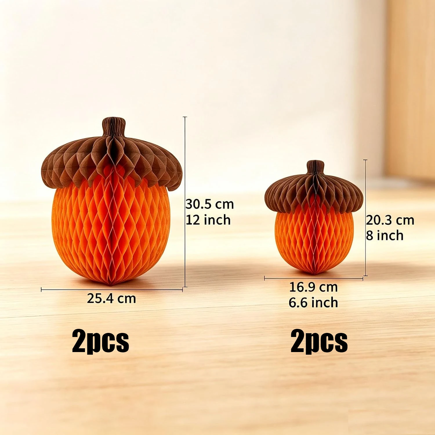 4Pack Fall Acorn Honeycomb Ball Decorations Tissue Paper Honeycomb Centerpiece Hanging Ornaments for Thanksgiving Halloween