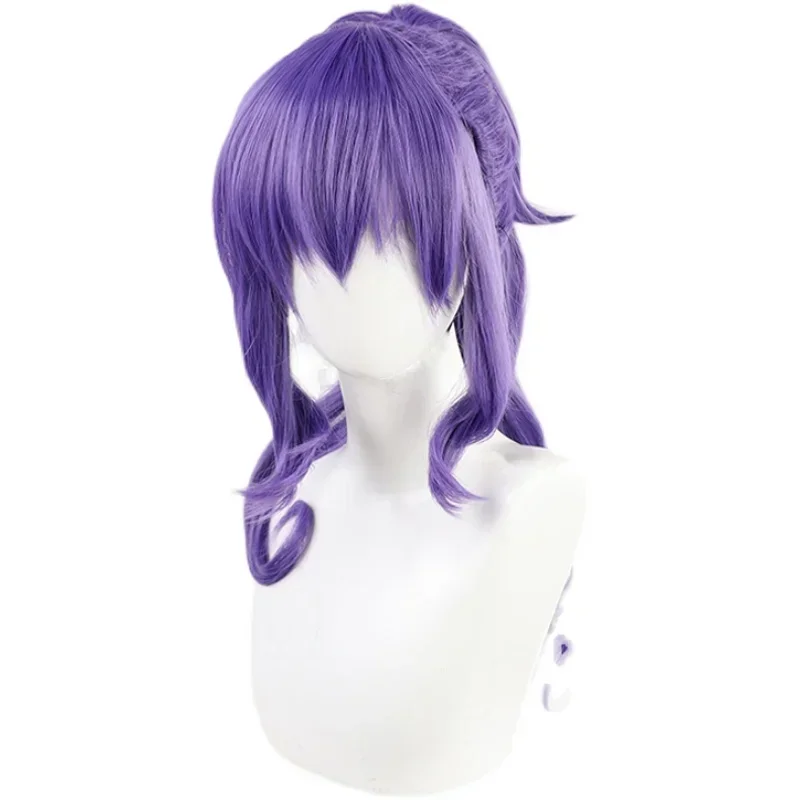 Asahina Mafuyu peruca cosplay com rabo de cavalo perucas encaracoladas longas, resistente ao calor, cabelo sintético para fantasia de Halloween, boné roxo