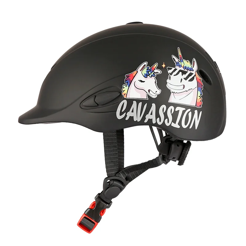 Casco Unicornio para Niños, Protector de Cabeza Negro Claro, Casco de Niño Negro Mate, Casco de Equitación, 8101008