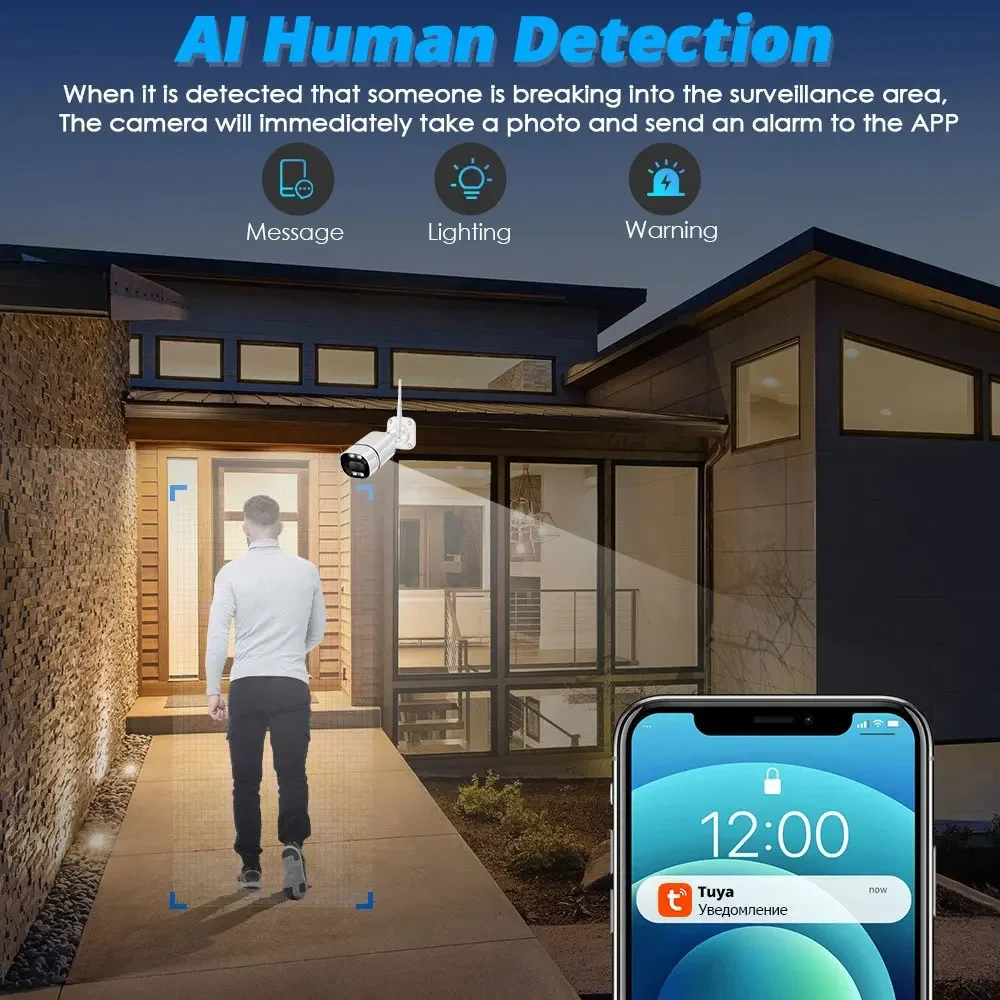 Tuya 5MP Wifi IP Camera Outdoor Wireless CCTV Bullet Security Camera Ai Human Detect HD Color IR Night Vision Audio Surveillance