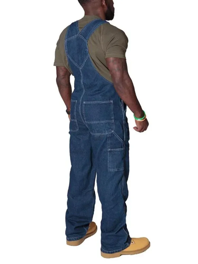 Men Overalls Jeans Bib Denim Cargo Work Pants New Trousers Large Size Summer Male Multi-pocket Strap Casual Streetwear