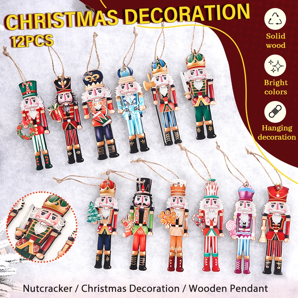 12/24/36Pcs Weihnachten Holz Anhänger Nussknacker Soldat Hängen Ornament Holz Geschenk Für Weihnachten Baum Neue Jahr party Dekoration – Detail 4