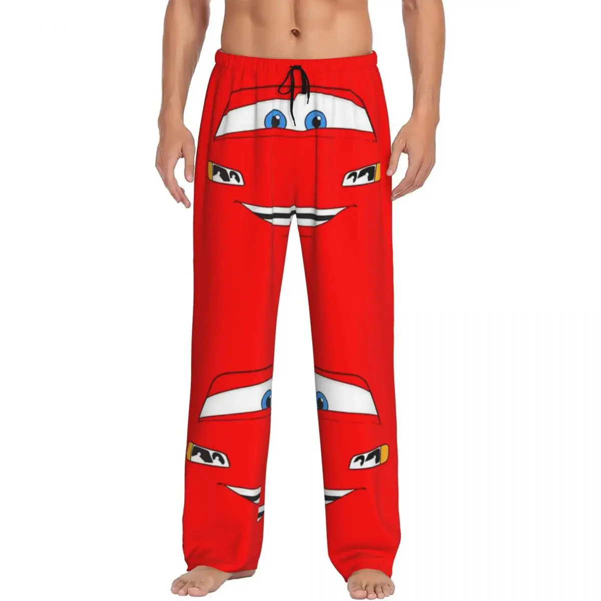 Pantalones de pijama personalizados Happy Cars Lightning McQueen, ropa de dormir de dibujos animados para hombre, pantalones elásticos para dormir con bolsillos