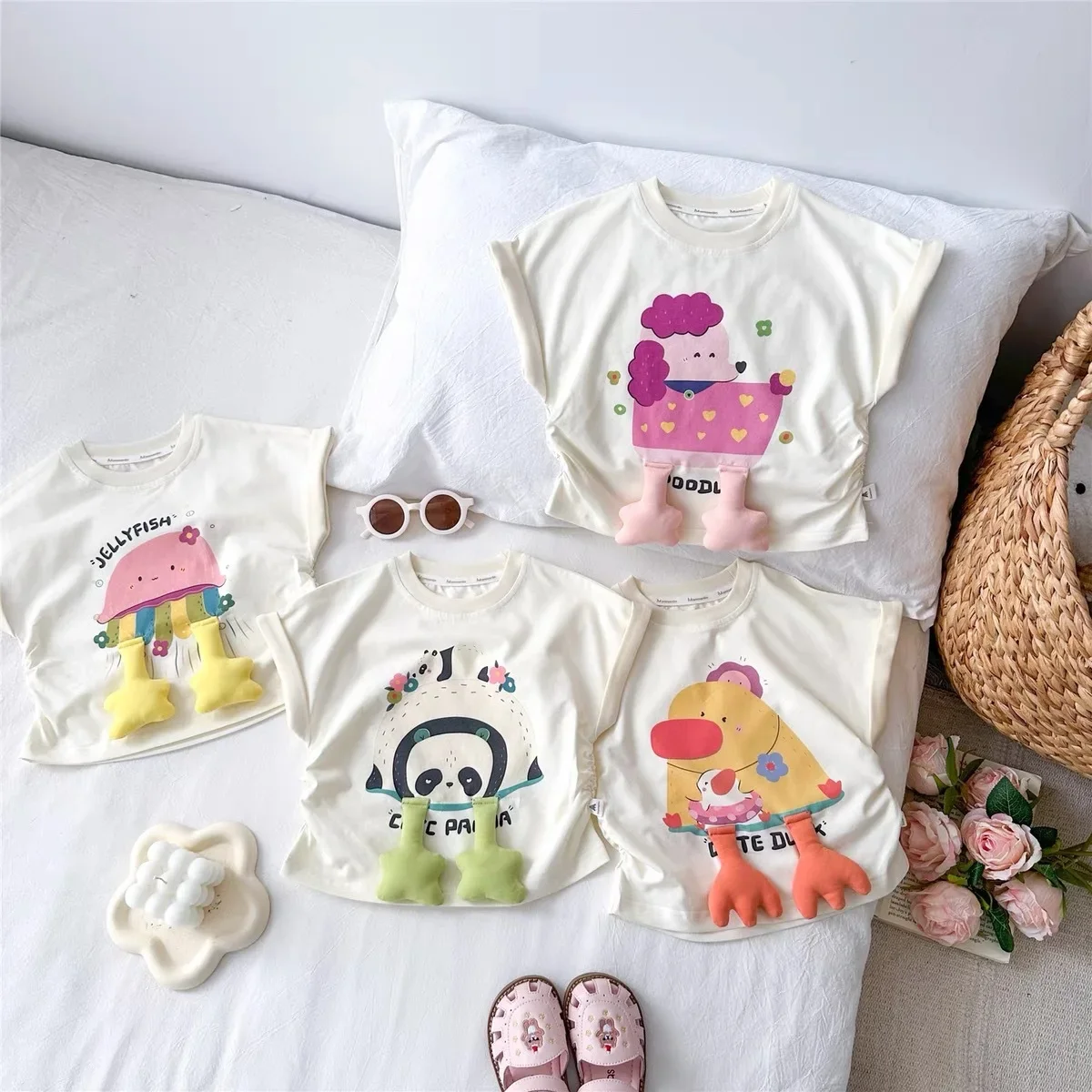 Baby Girls Short Sleeved T-shirt Kids Cartoon Top Tees Toddler Infant Pullover 2024 Summer 1 To 6 Yrs Children's Clothes Fashion