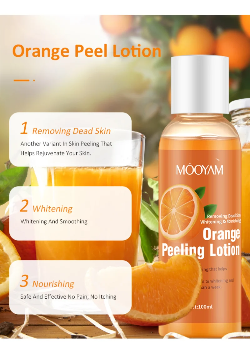 100ml laranja peeling loção cuidados com o corpo pele clareamento creme óleo loção orgânica para remover a pele morta esfoliante gel