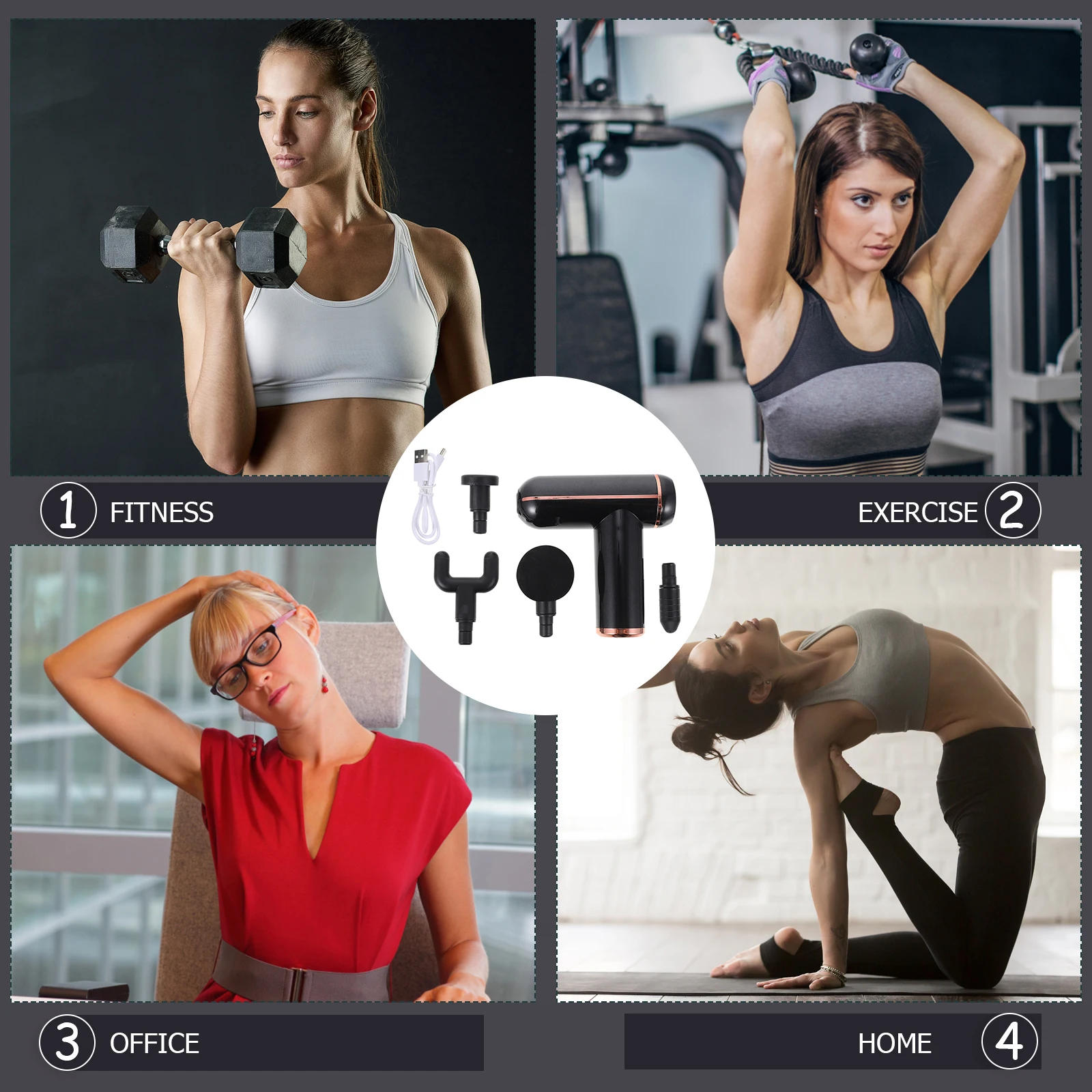 

1Set Handheld Fascia Massager Rechargeable Percussion Muscle Device 6 Gear Adjustment Lightweight for Travel Yoga Recovery