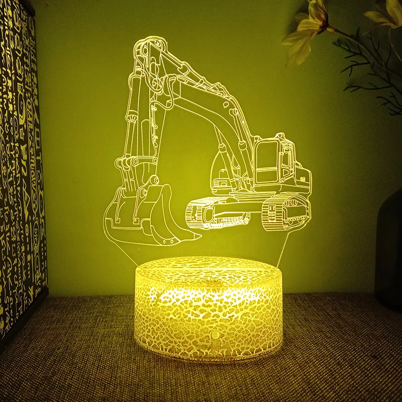 Excavator Night Lights Digger Car Acrylic Stands Led Lamp Bedroom Model Decoration Kid's Room Decor Gift Dropshipping