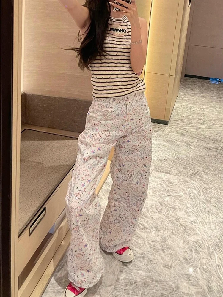 

Прямые джинсы с принтом Fi Fiti в американском стиле, женские свободные повседневные длинные летние джинсовые брюки, женские джинсы Faion