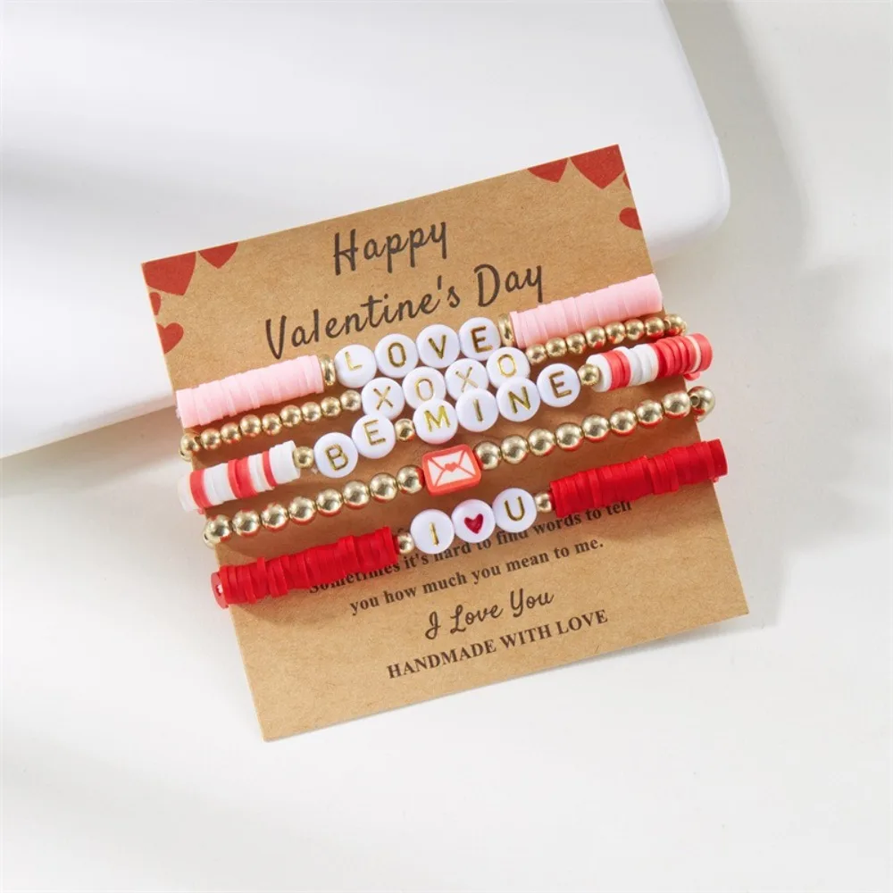 Love Heart Love Heart Bracelet Set Letter Academy Style Valentine's Day Bracelets Handmade Jewelry Bead Bangles Decoration