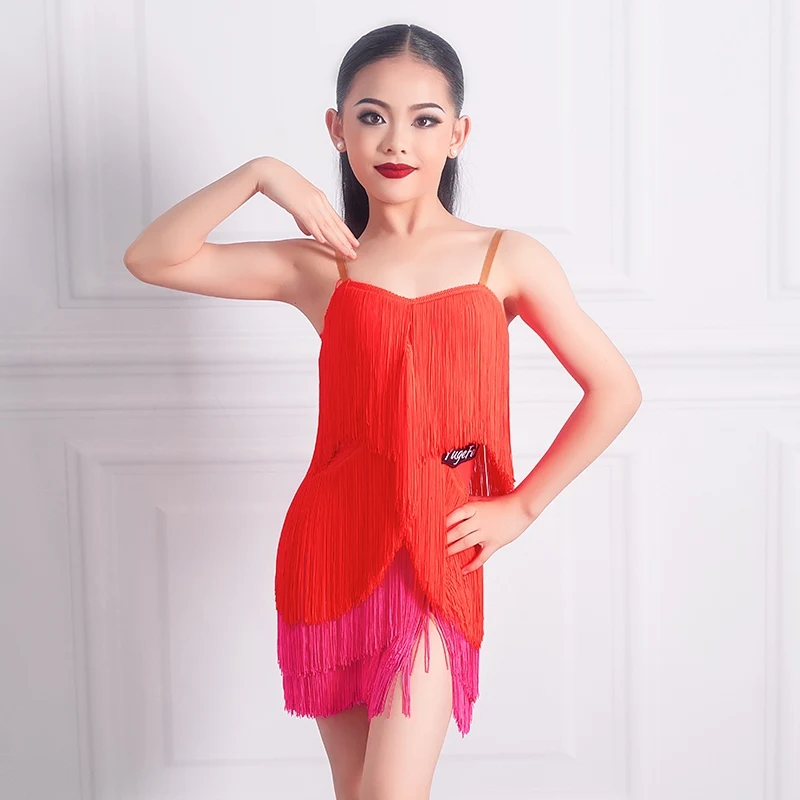 2024 Colorful Full Fringed Party Dress Girls Latin Dance Performance Costumes Kids Chacha Salsa Tango Dancing Dresses SL10692
