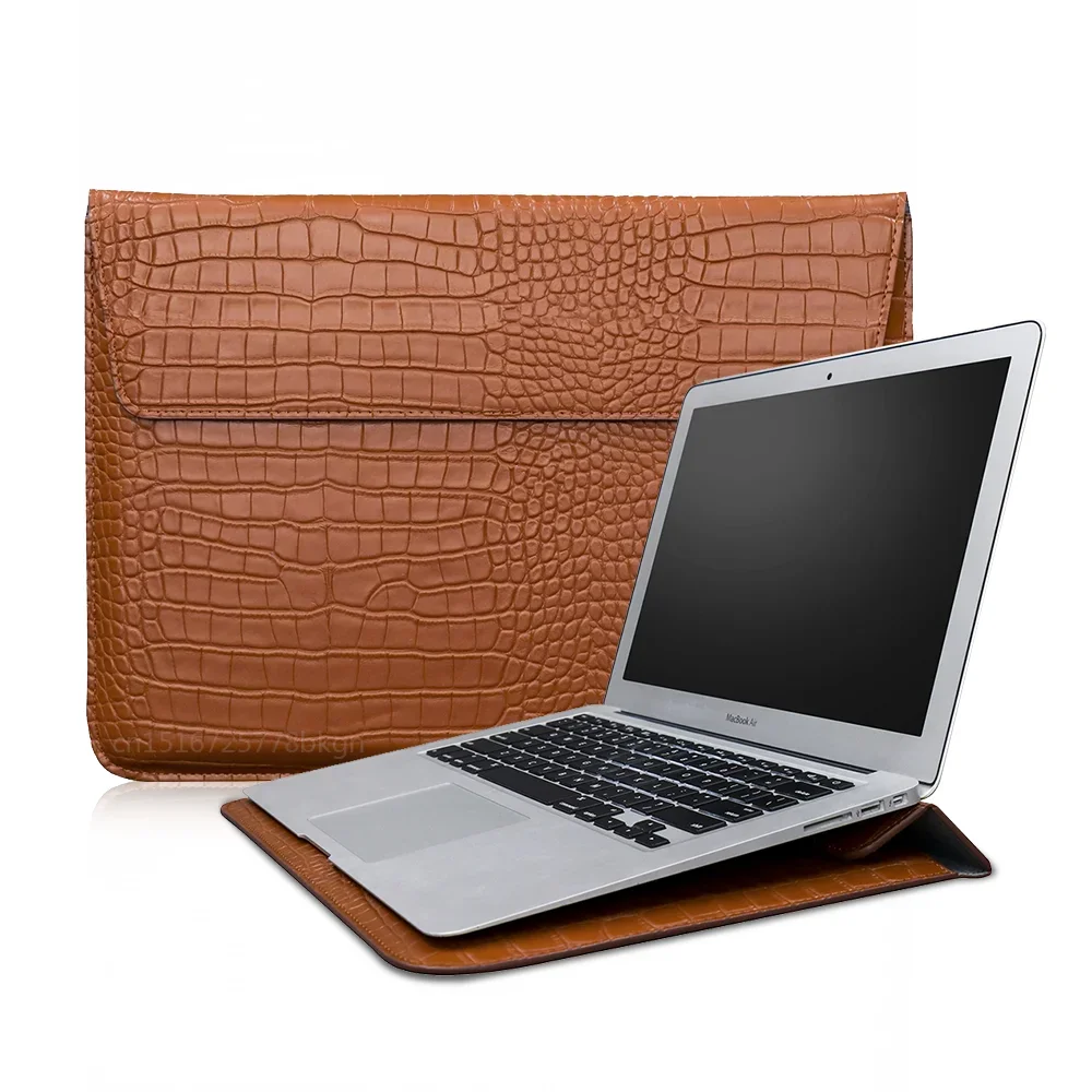 Krokodillenleer Flip Case Tas Laptop Sleeve voor Macbook Air 13 14 15 16 Inch M5 M4 M3 M2 Chip Mac Book Pro Cover Accessoires