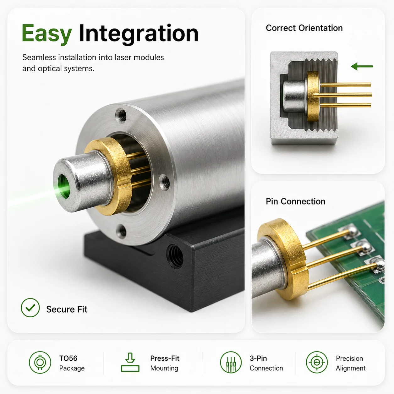 520nm 100mW Green Laser Module TO56 Diode ZN-LDG-004 DIY Optics Sensor Instrument Tool Accessories Electronic Component Hardware