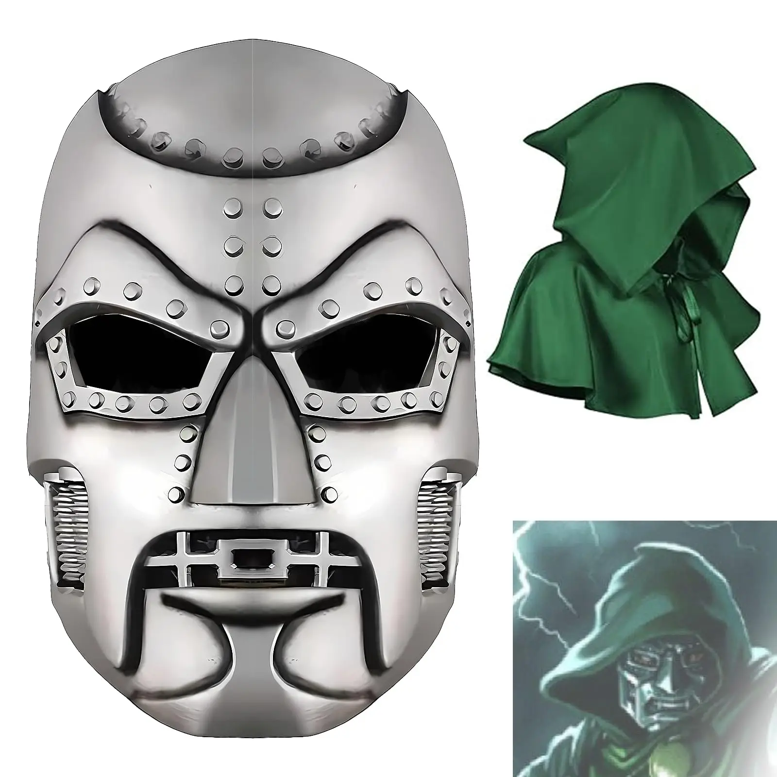 

2PCS Dr Doom Mask with Cloak Supervillain Victor Doom Helmet Carnival Halloween Costume Cosplay Props