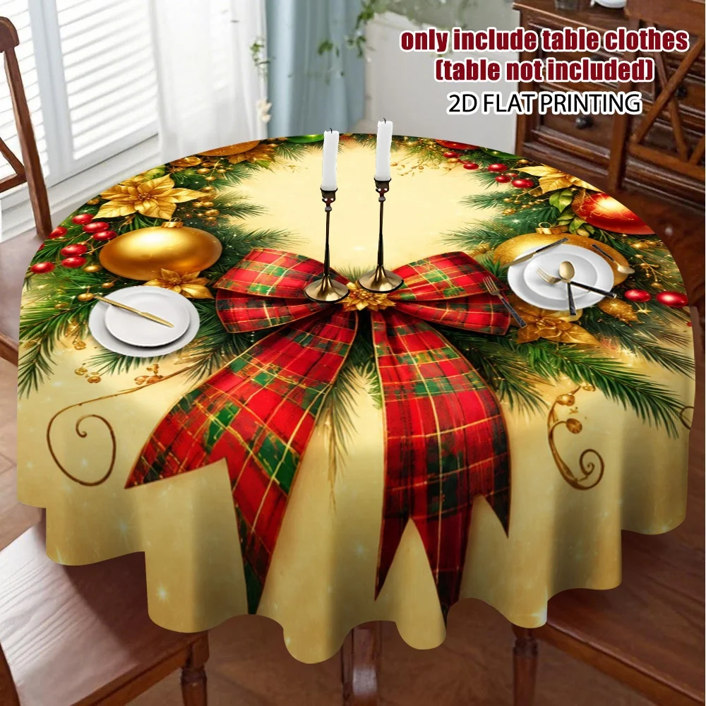 2D flat print, 1-piece Christmas garland round tablecloth design