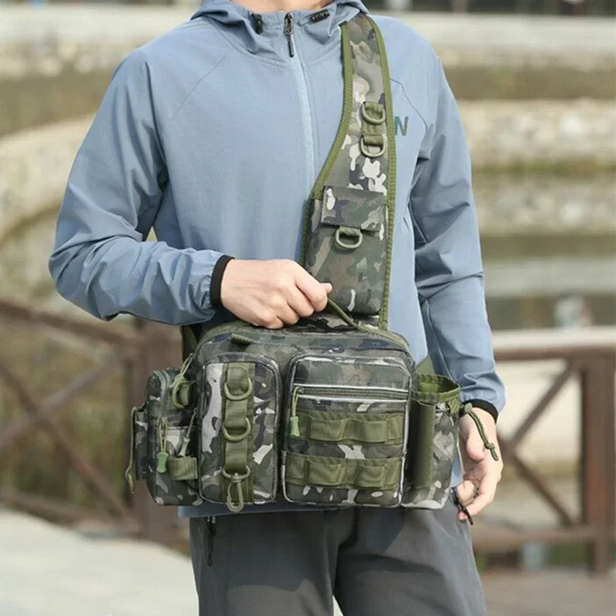 Fishing Tackle Backpack Lure Box Gear Storage Bag New Fanny Pack for Men Fly Fishing Backpack with Rod Holder Sling Shoulder Bag