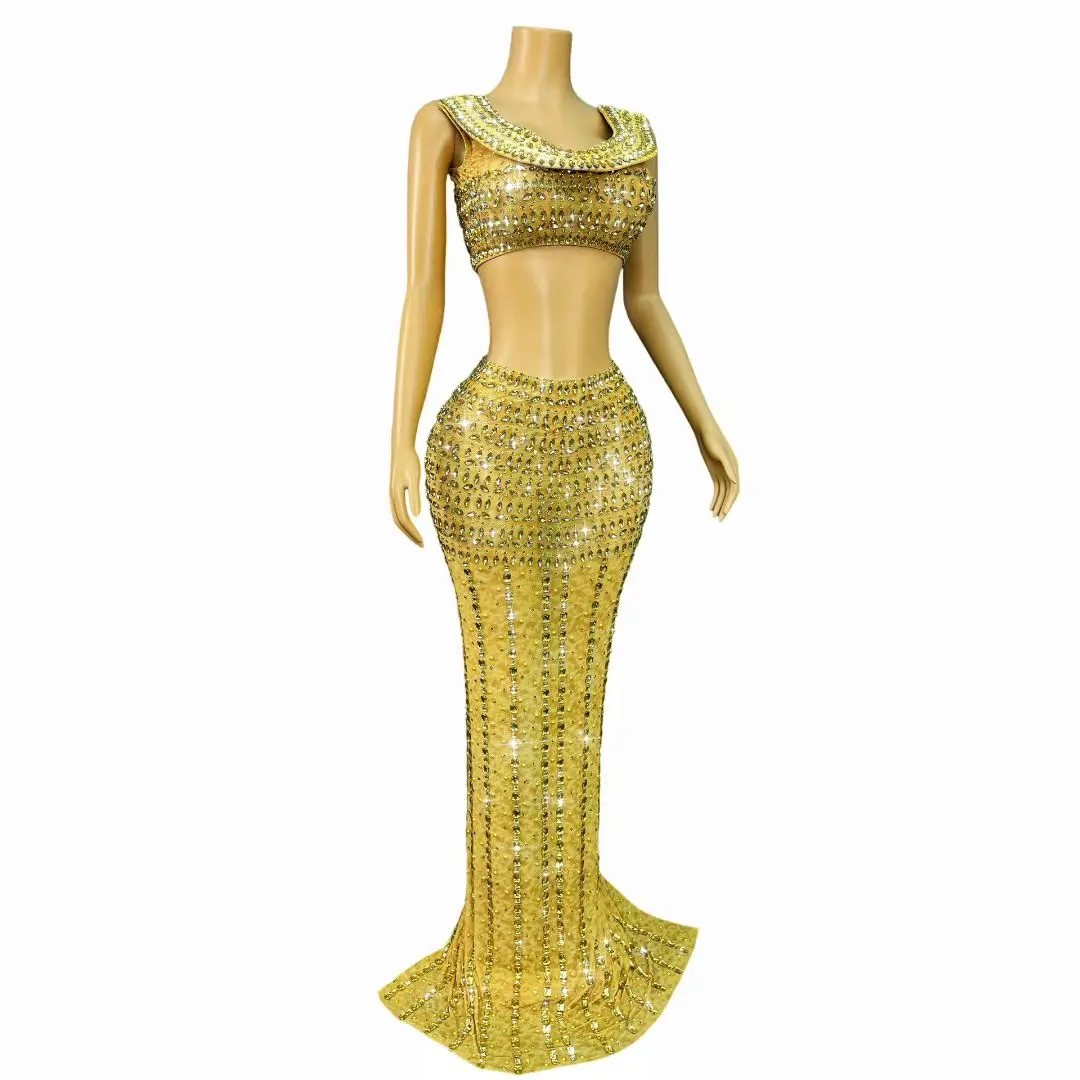 مثير حجر الراين سترة أعلى التنانير الطويلة 2 قطعة مجموعات النساء مصر كليوباترا تأثيري حلي تظهر مهرجان الزي مساء حفلة موسيقية اللباس #2