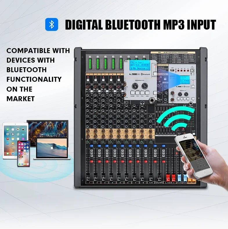 TFB-12 New model 12 channels main out-put audio mixer effect sound mixer dj console usb interface controller