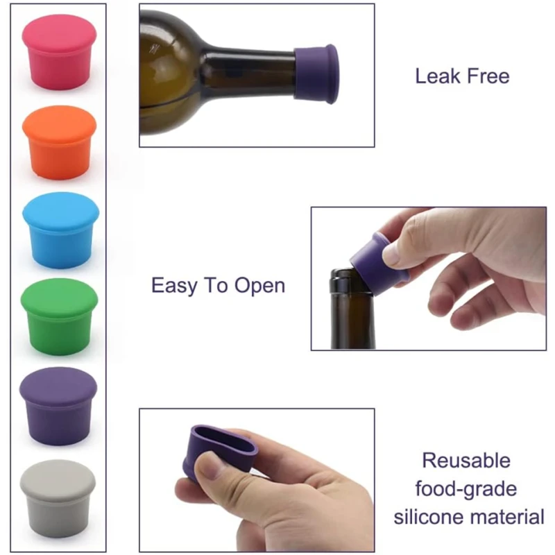 6/2/1PC Food Grade Silicone Bottle Cap Wine Stopper Oil Vinegar Leak Proof Stopper Wine Champagne Bottle Caps Barware Bar Tool