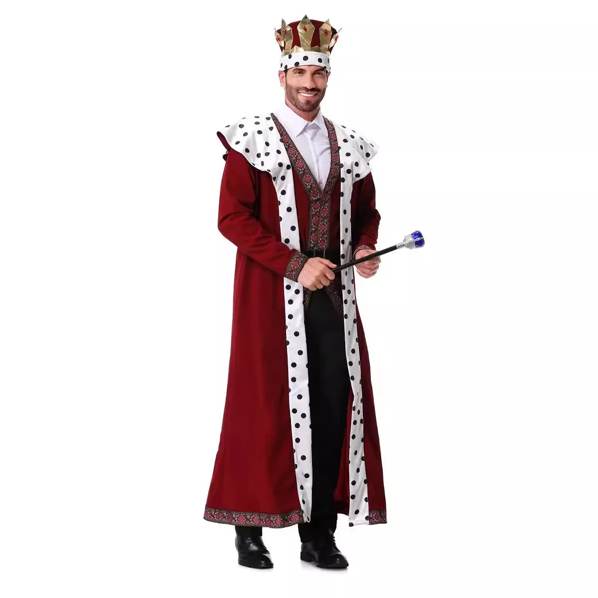 King Costume Medieval Adult Costume Set- King Crown, Regal Robe, and Royal Scepter Men's Royal King Costume