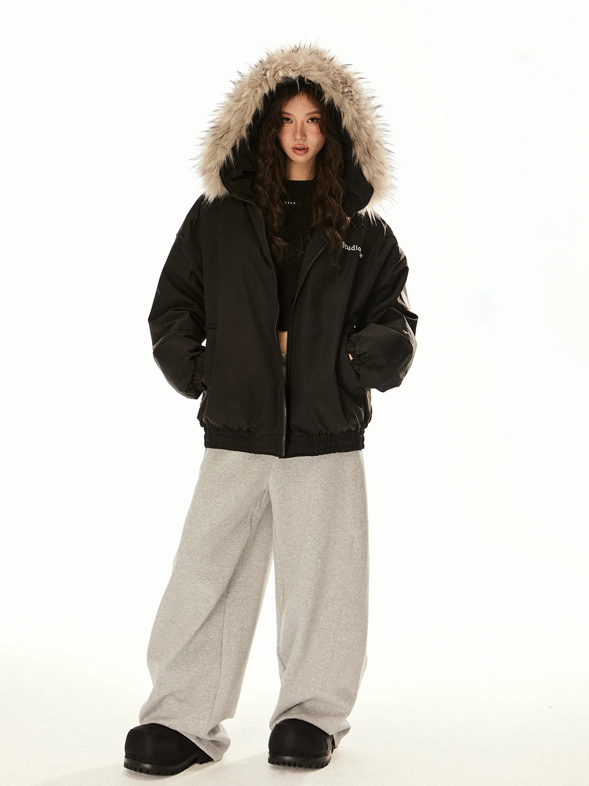 Ezek American Retro Thiened Collo di pelliccia con cappuccio Jaet di cotone Donna Abbigliamento da lavoro allentato Cappotto caldo Trendy Brand Streetwear Hip Hop