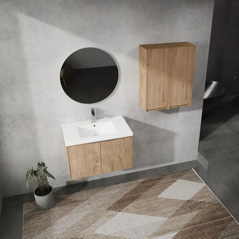 زينة حمام مثبتة على الحائط مقاس 30 بوصة مع حوض وخزانة جانبية، وأبواب مغلقة ناعمة، وخزانة كومبو للتعبئة KD