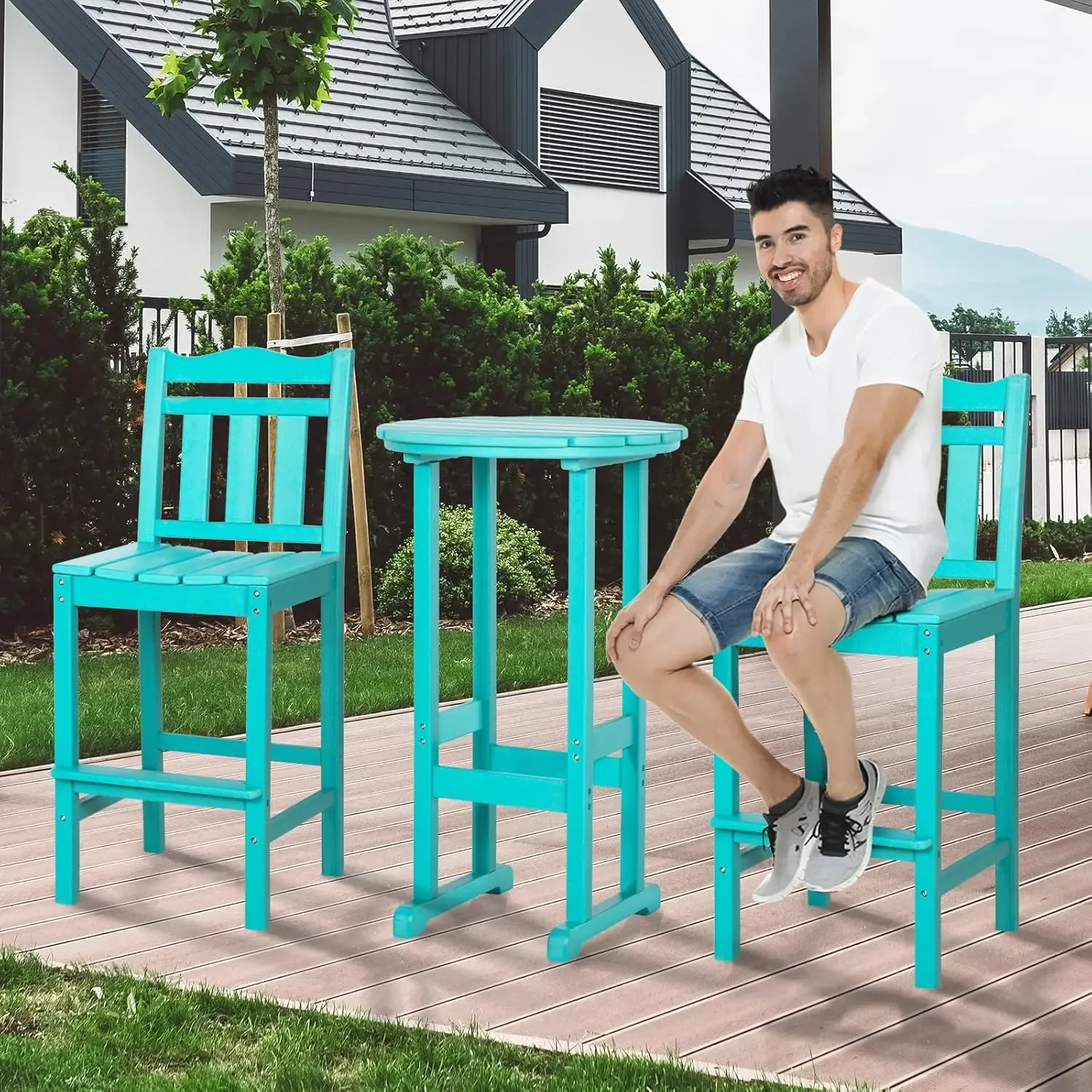 

40" Outdoor Bar Height Patio Table - All Weather HDPE Round Cocktail Counter for Deck, Porch, Backyard, Garden - Tall Bistro Pub