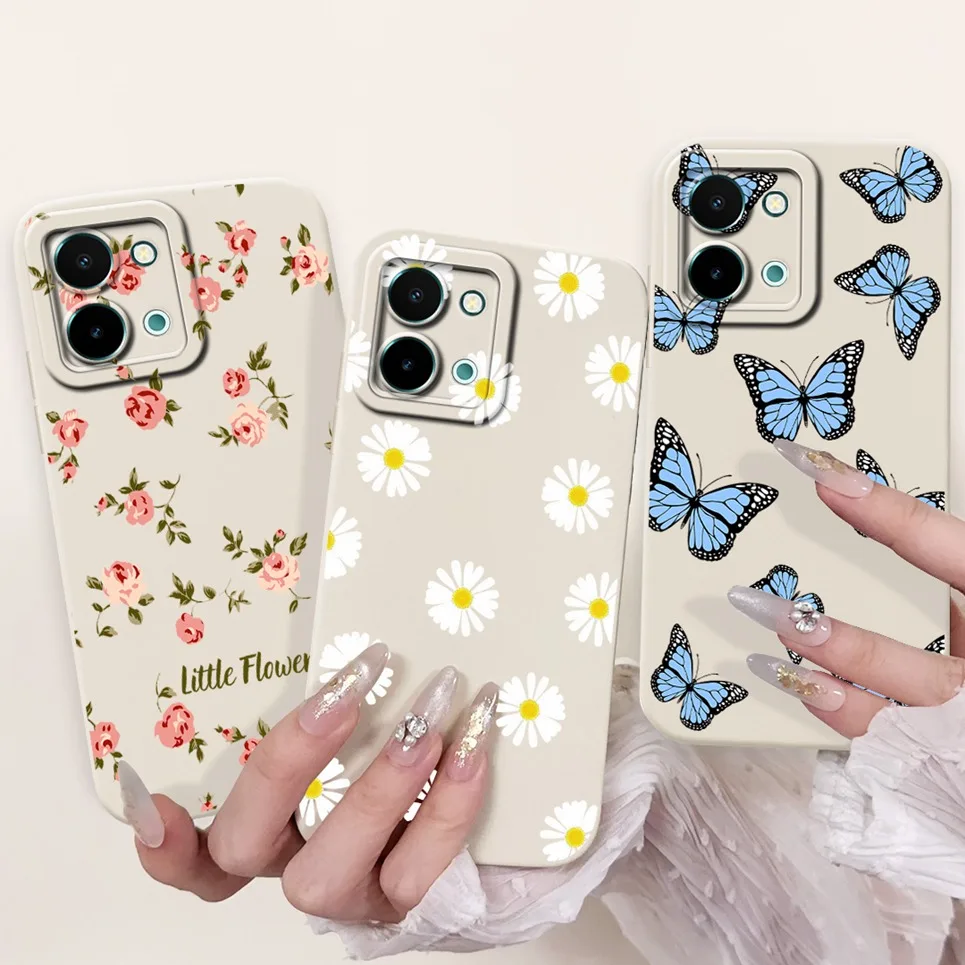For Vivo Y28 Y28s 4G 5G Back Cover Vivo Y03 Y03t Y18 Y18i Y18e Funda Flower Butterfly Women Fashion Phone Case Soft Silicone Bag