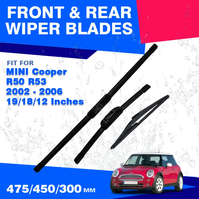 For MINI Cooper R50 R53 2002 - 2006 Front Rear Wiper Blades Window Windscreen Windshield 19