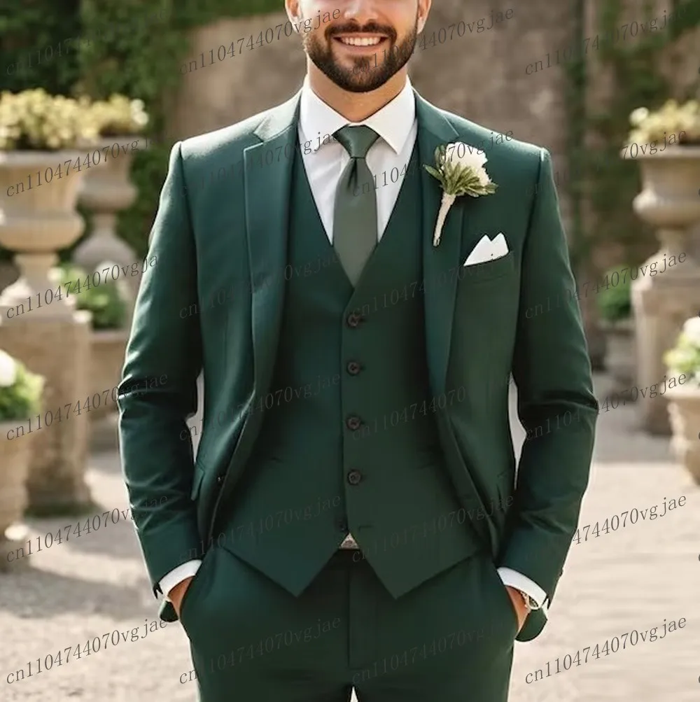 

Dark Green New Men Suit Formal Wedding Party Groom Groomsman Business Male Tuxedos Customized 3 Piece Set Jacket Vest Pants