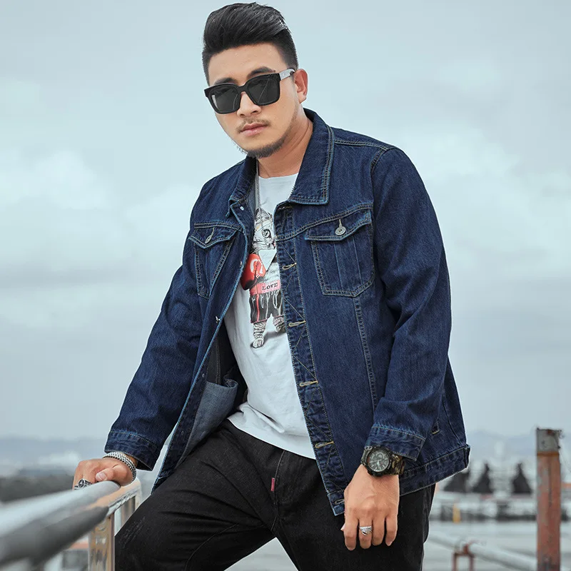 

Plus Size M-8XL Men's Denim Tops Casual Vintage Commute Denim Jackets Dark Blue Lapels Long Sleeves Single Breasted Outerwear