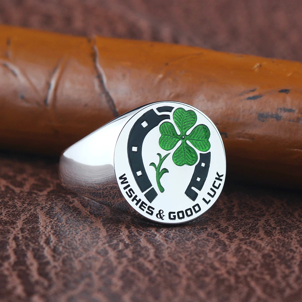 Good Luck Prayers for You and Me Four Leaf Clover Horseshoe Sterling Silver Rings - Image 5