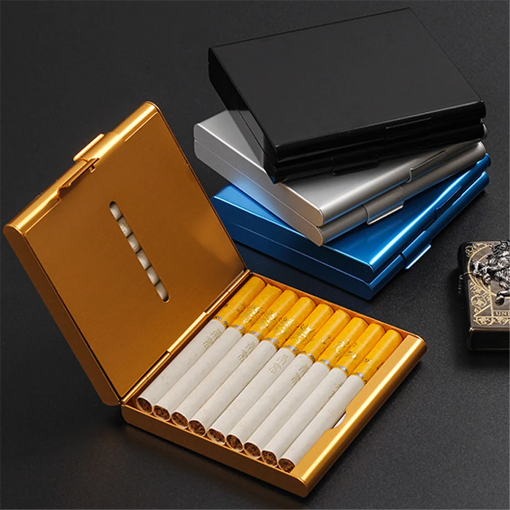 Hold 20pcs Cigarettes Case Aluminum Ultra Thin Folio Cigarette Clip Storage Box Pocket Tobacco Pack Cover Men\'s Smoking Gifts