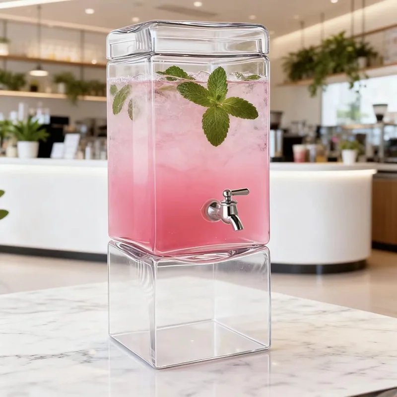 8 liter hotel commercial square glass juice jar sparkling wine bottle juice bottle with base with faucet