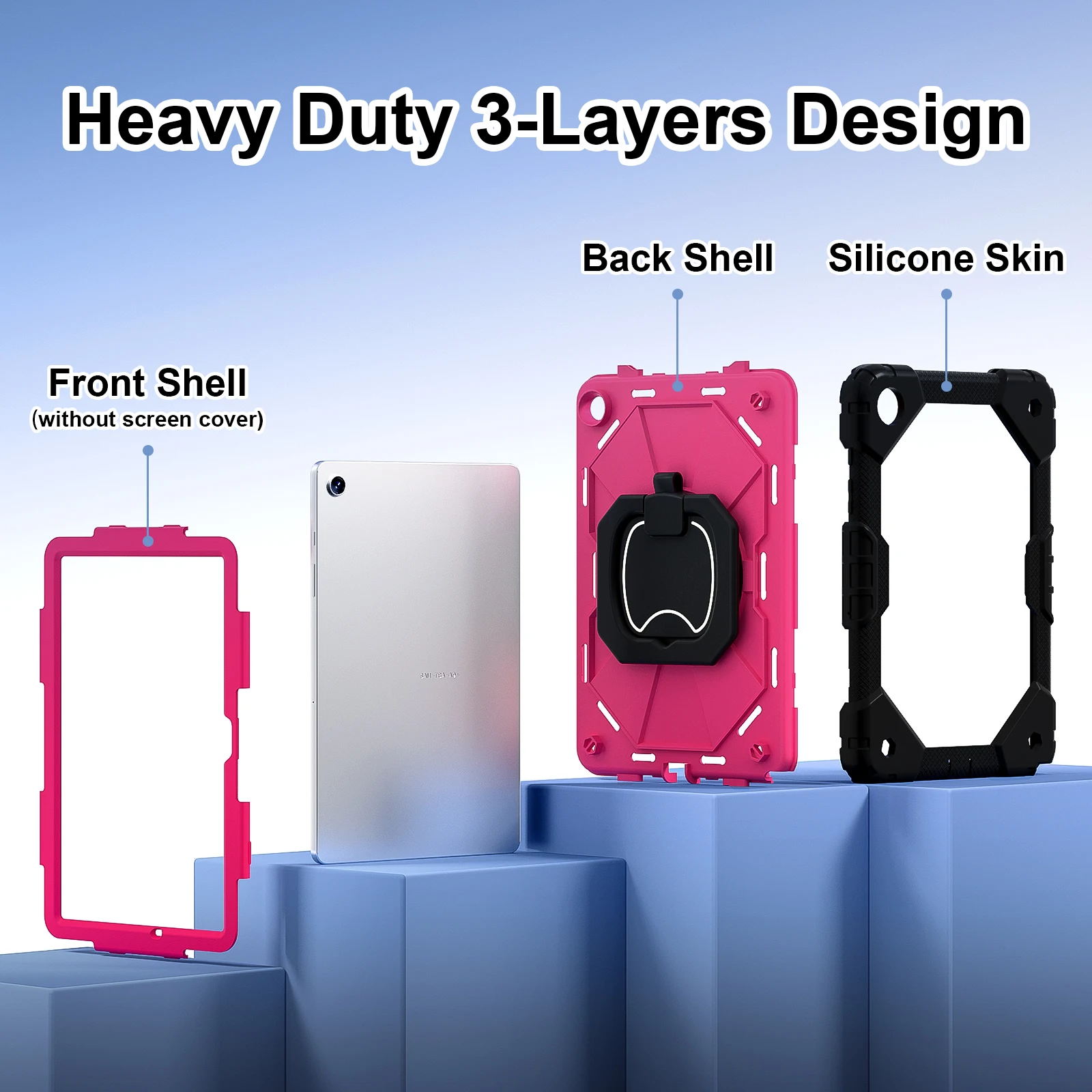 حافظة لهاتف سامسونج جالاكسي تاب A11 بلس 11 بوصة SM-X230 SM-X236 2025 A11+ 11 بوصة غطاء لوحي عالي التحمل بمسند وأشرطة مدمج