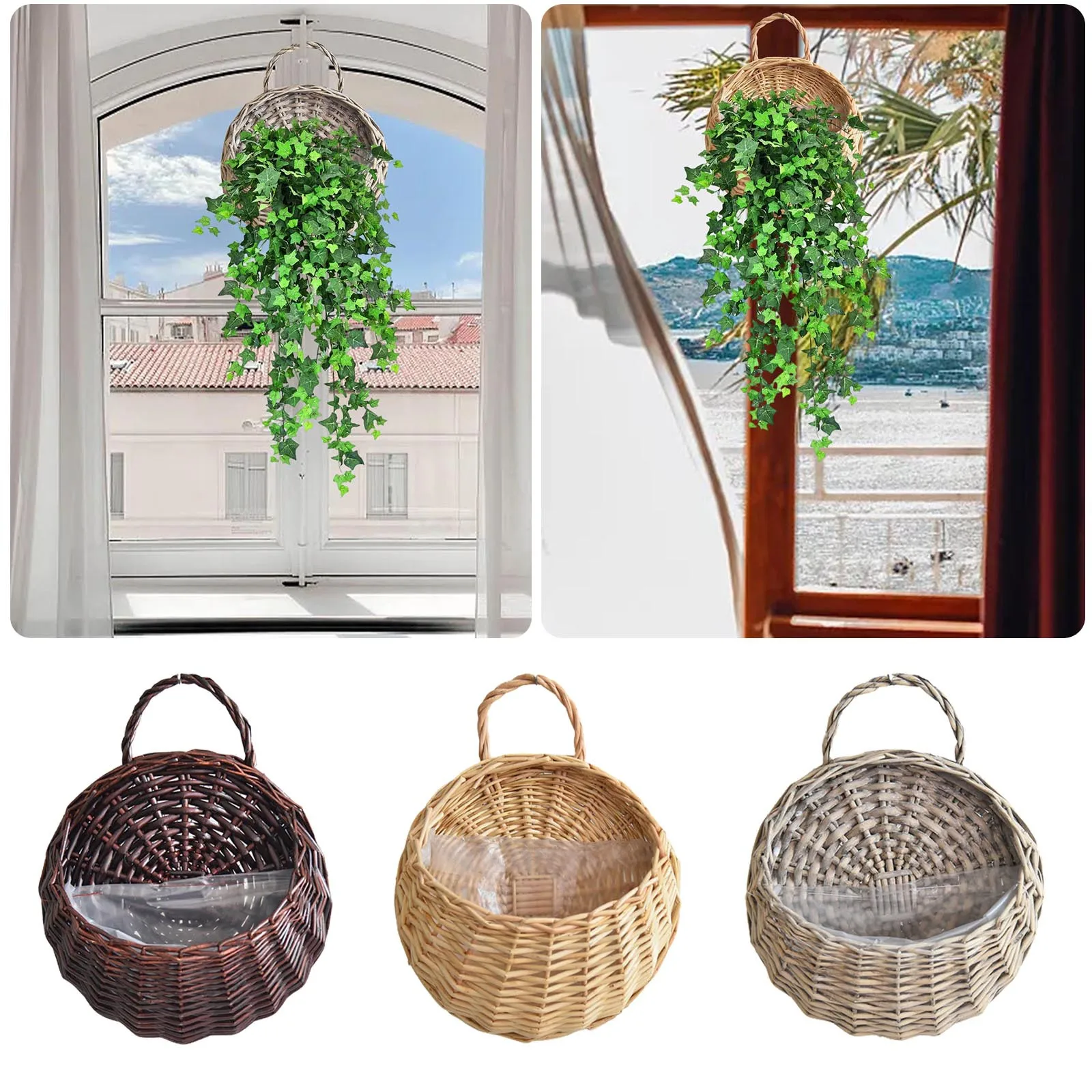 Wall Fence Hanging Planter Handmade Rattan Basket Hand Made Wicker Rattan Flower Basket Flower Pots Hanger Garden Decoration